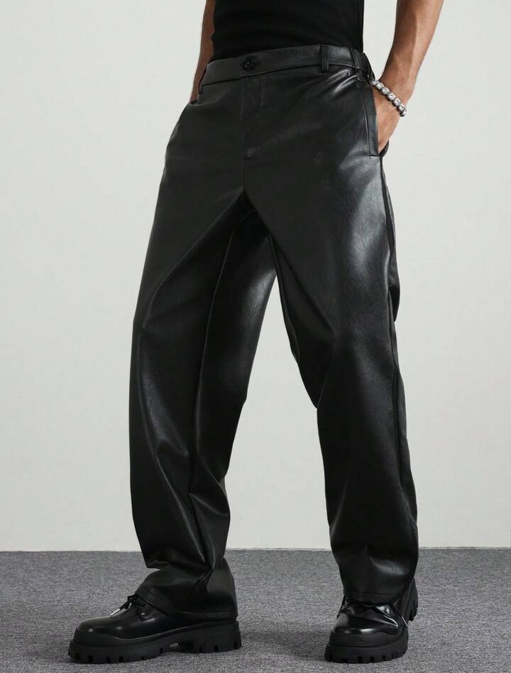 Men's Black PU Leather Trousers Pants
